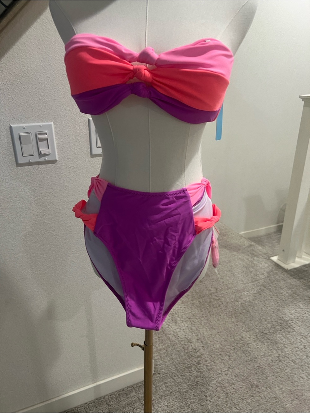 ViVI Neon Pink Knot-Detail Bandeau Bikini Set